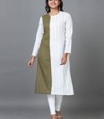 Hassu's women white full sleeve cotton solid straight calf length kurta