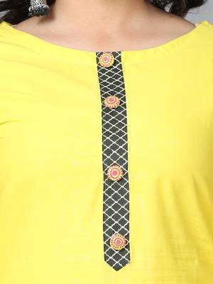 Hassu's women yellow full sleeve cotton solid straight calf length kurta 5