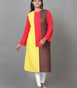 Hassu's women dark pink full sleeve cotton solid straight calf length kurta