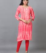 Hassu's women red 3/4 sleeve georgette printed straight calf length kurta