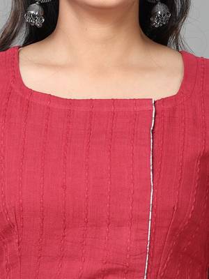 Hassu's women maroon elbow length sleeve cotton solid straight calf length kurta 5
