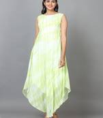 Hassu's women green sleeveless georgette printed a-line ankle length kurta