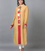 Hassu's women gold full sleeve rayon solid straight calf length kurta