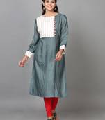 Hassu's women dark grey 3/4 sleeve cotton printed straight calf length kurta