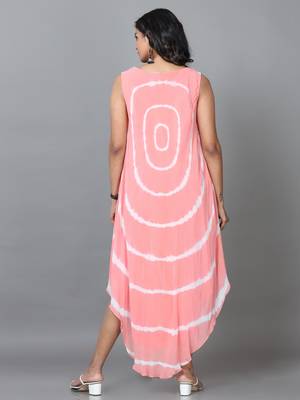 Hassu's women peach sleeveless georgette printed a-line ankle length kurta 4