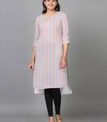 Hassu's women multicolored elbow length sleeve polyester striped straight knee length kurta