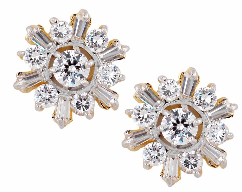 Nakshatra Flower 18k Gold Plated American Diamond Baguette Stud Nakshatra Flower 18k Gold Plated American Diamond Baguette Stud Earring For Women