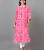 Hassu's women pink 3/4 sleeve cotton printed straight calf length kurta