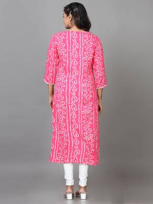 Hassu's women pink 3/4 sleeve cotton printed straight calf length kurta 4