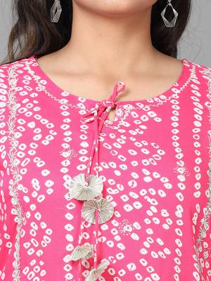 Hassu's women pink 3/4 sleeve cotton printed straight calf length kurta 5