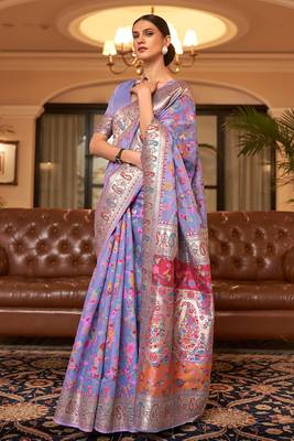 Lavender Color Kashmiri Modal Handloom Weaving Saree 1