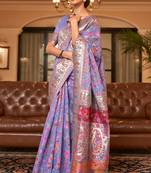Lavender Color Kashmiri Modal Handloom Weaving Saree
