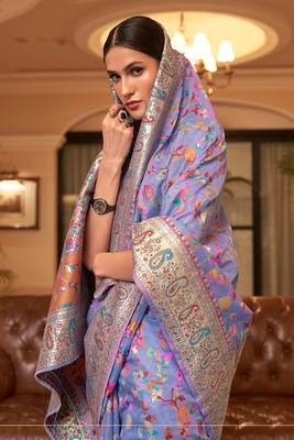 Lavender Color Kashmiri Modal Handloom Weaving Saree 2