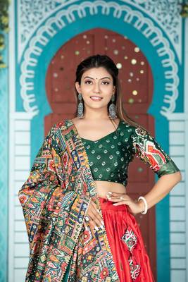 Redblack Color Patola Print Dola Silk Paithni Lehengacholi With Unstitched Blouse 3