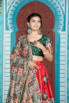 Redgreen Color Patola Print Dola Silk Paithni Lehengacholi With Unstitched Blouse 2