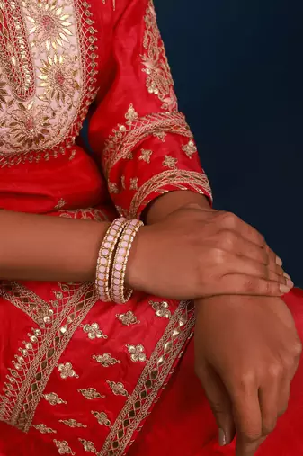 Pink kundan bangles