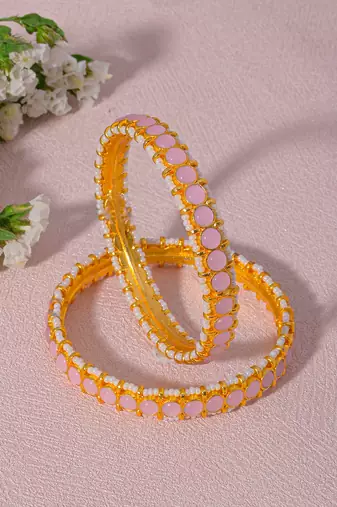 Pink kundan bangles