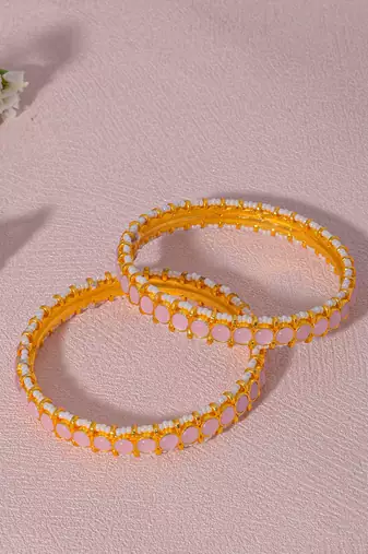 Pink kundan bangles