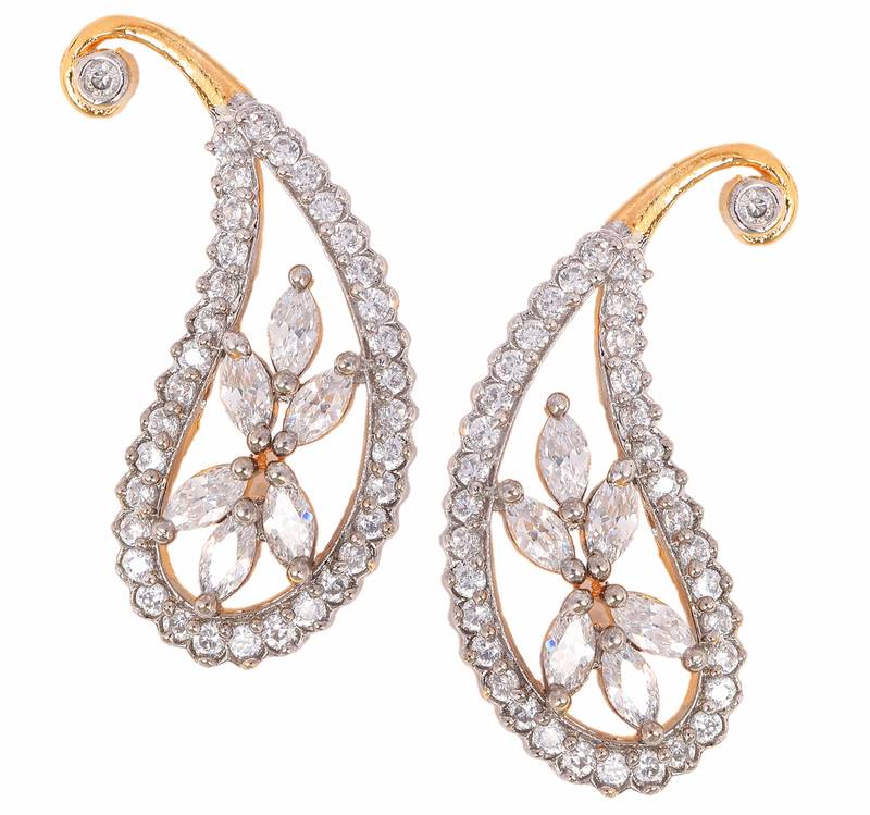 Daily Wear Flower 18K Gold Plated Ruby Red American Diamond Stud Earring for Women