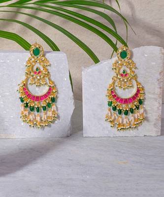 Pink and green kundan earrings 2