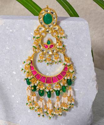 Pink and green kundan earrings 3