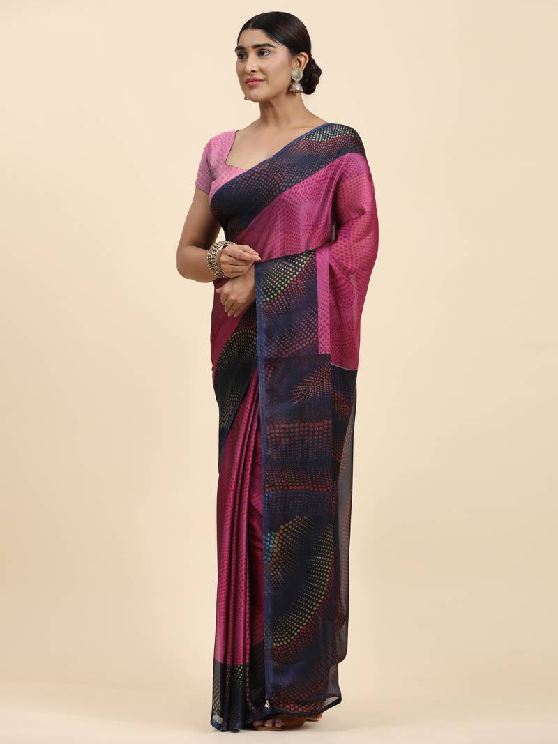Pink Bobby Print Chiffon Saree With Blouse