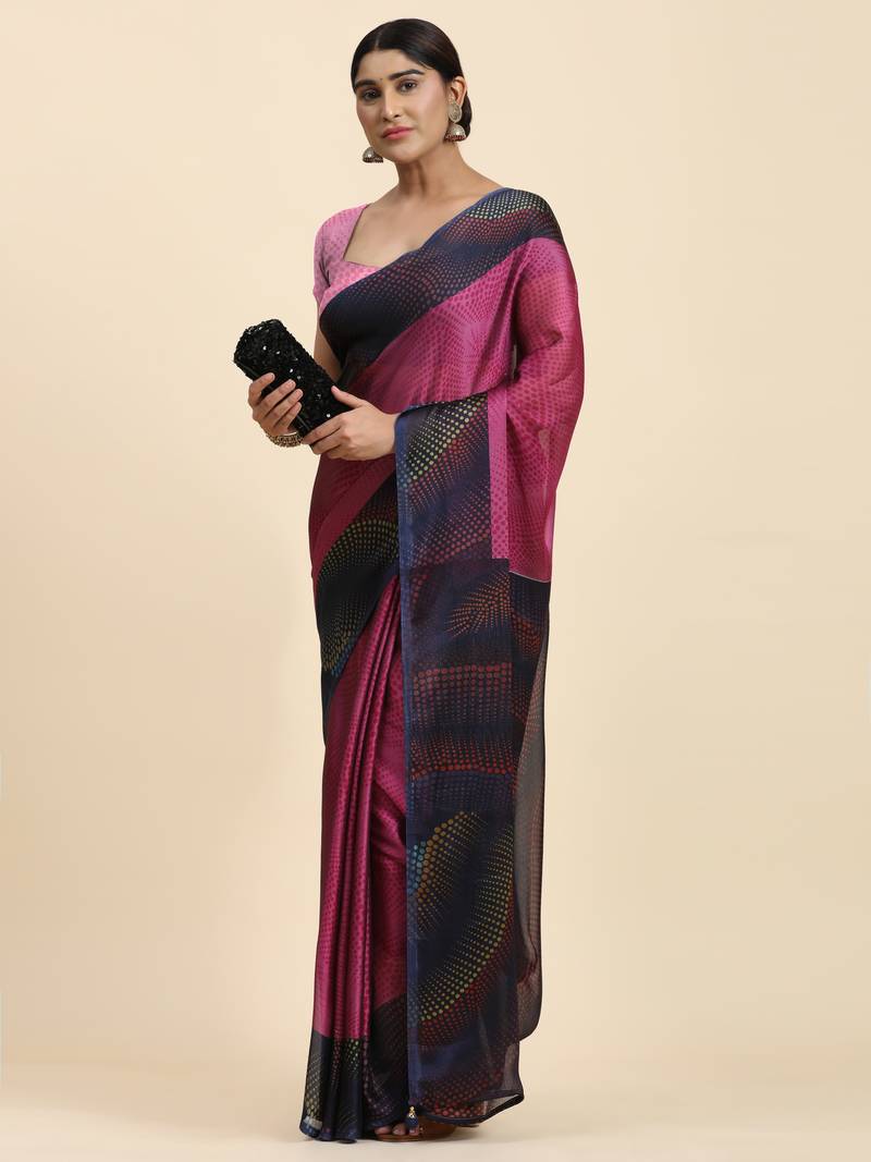 Pink Bobby Print Chiffon Saree With Blouse