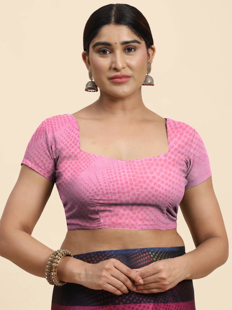 Pink Bobby Print Chiffon Saree With Blouse