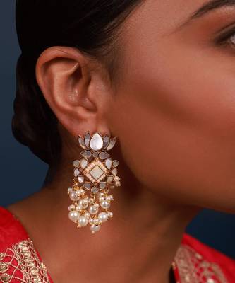 Grey mother of pearl lotus earrings 2