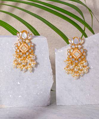 Grey mother of pearl lotus earrings 3