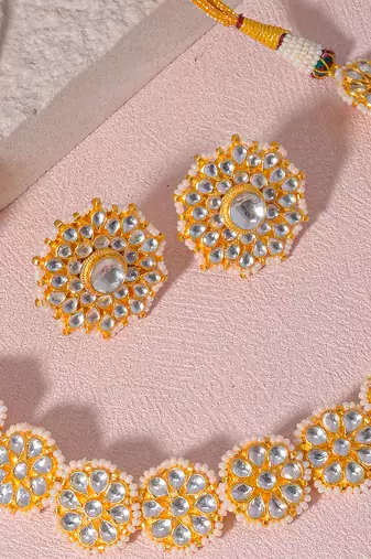 Gold & white kundan choker set