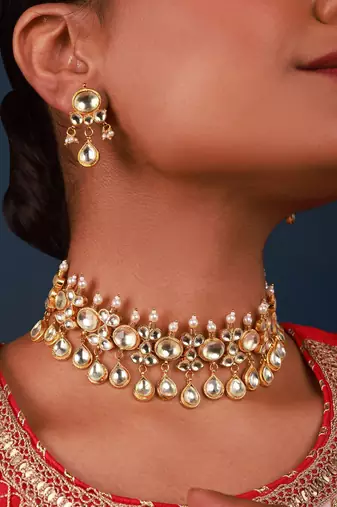 Gold & silver kundan choker set