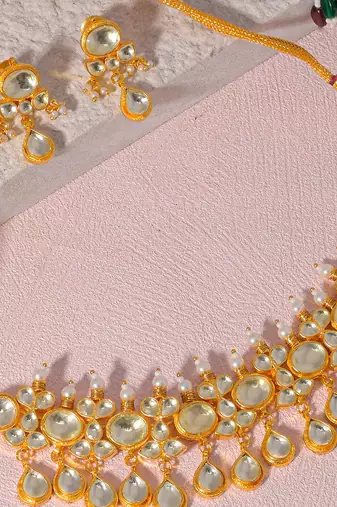 Gold & silver kundan choker set