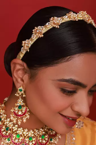 Pink & green kundan necklace set