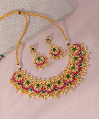 Pink & green kundan necklace set 3