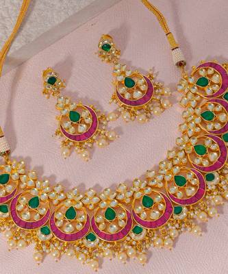 Pink & green kundan necklace set 4