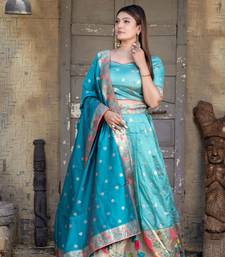 Firozi Color Paithni Silk Weaving Work Lehengacholi With Unstitched Blouse