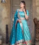 Firozi Color Paithni Silk Weaving Work Lehengacholi With Unstitched Blouse