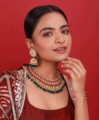 Pink kundan necklace set 1