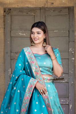 Firozi Color Paithni Silk Weaving Work Lehengacholi With Unstitched Blouse 3