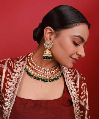 Pink kundan necklace set 2