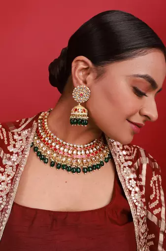Pink kundan necklace set