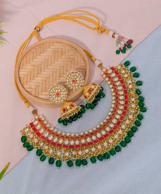 Pink kundan necklace set 3