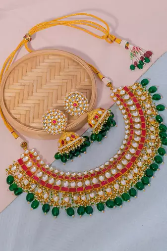 Pink kundan necklace set
