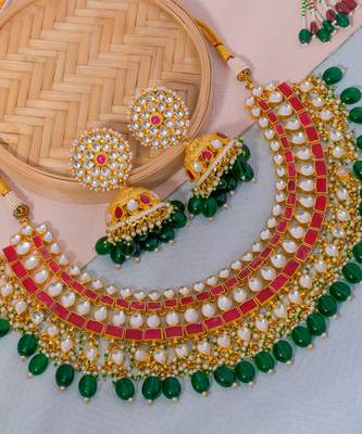Pink kundan necklace set 4