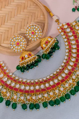 Pink kundan necklace set