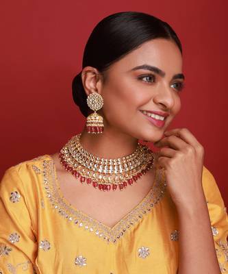 Gold & pink kundan necklace set 1