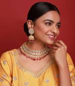 Gold & pink kundan necklace set