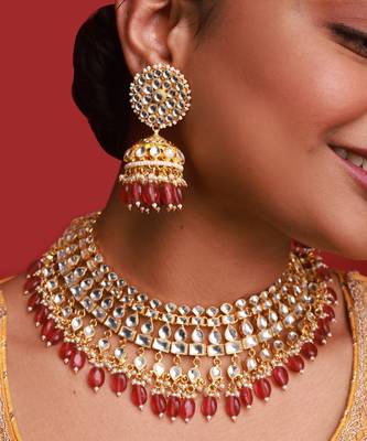 Gold & pink kundan necklace set 2