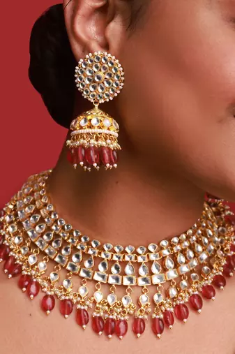 Gold & pink kundan necklace set